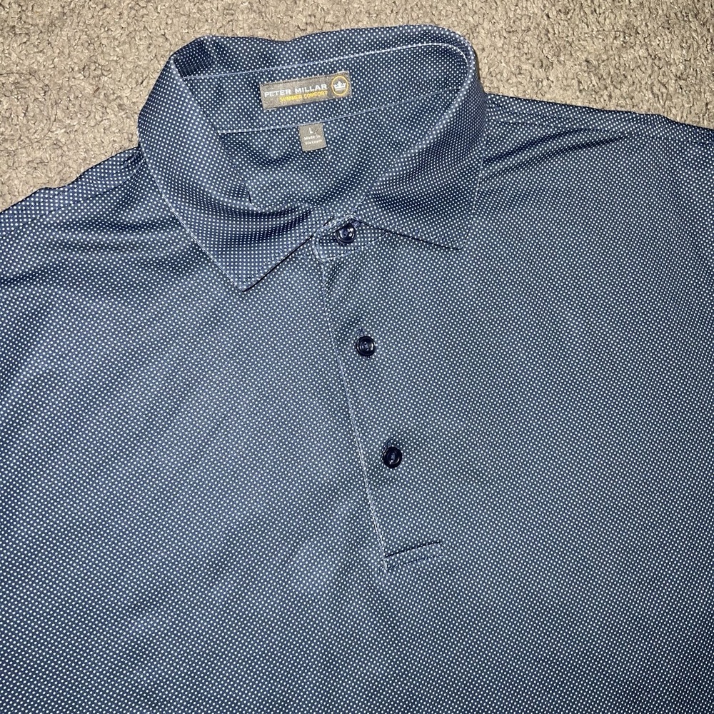 Peter Millar Summer Comfort Polo Shirt Mens L Blue Micro Dot Performance Golf